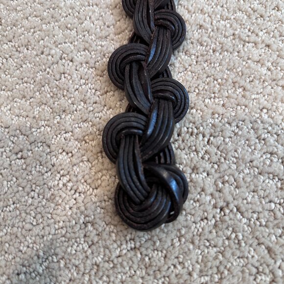 Leather Brown Hip Belt Boho Southwest Braided Swirl Brass Tone Hook Close Unique - Picture 4 of 8